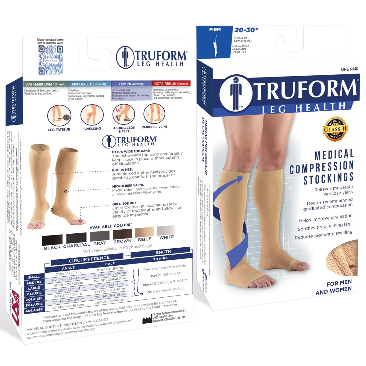 Truform 20-30 mmHg Compression Stockings for Men and Women | Knee High, Open Toe, Beige, 3X-Large - view 3