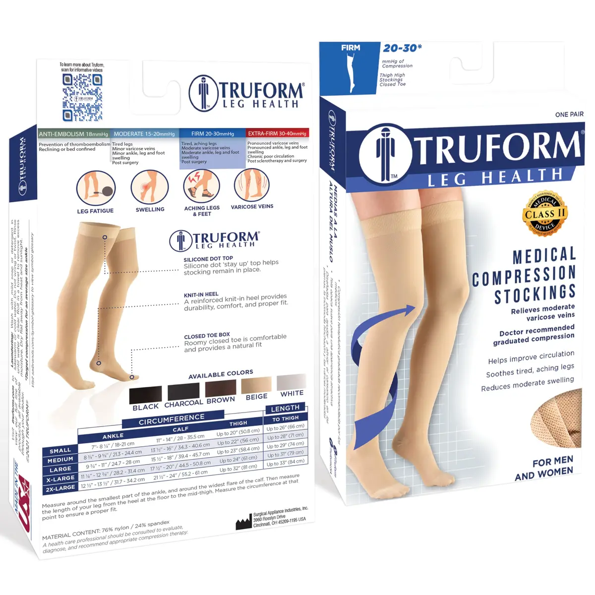 Truform 20-30 mmHg Compression Stockings for Men and Women, Thigh High, Beige, Large - view 3