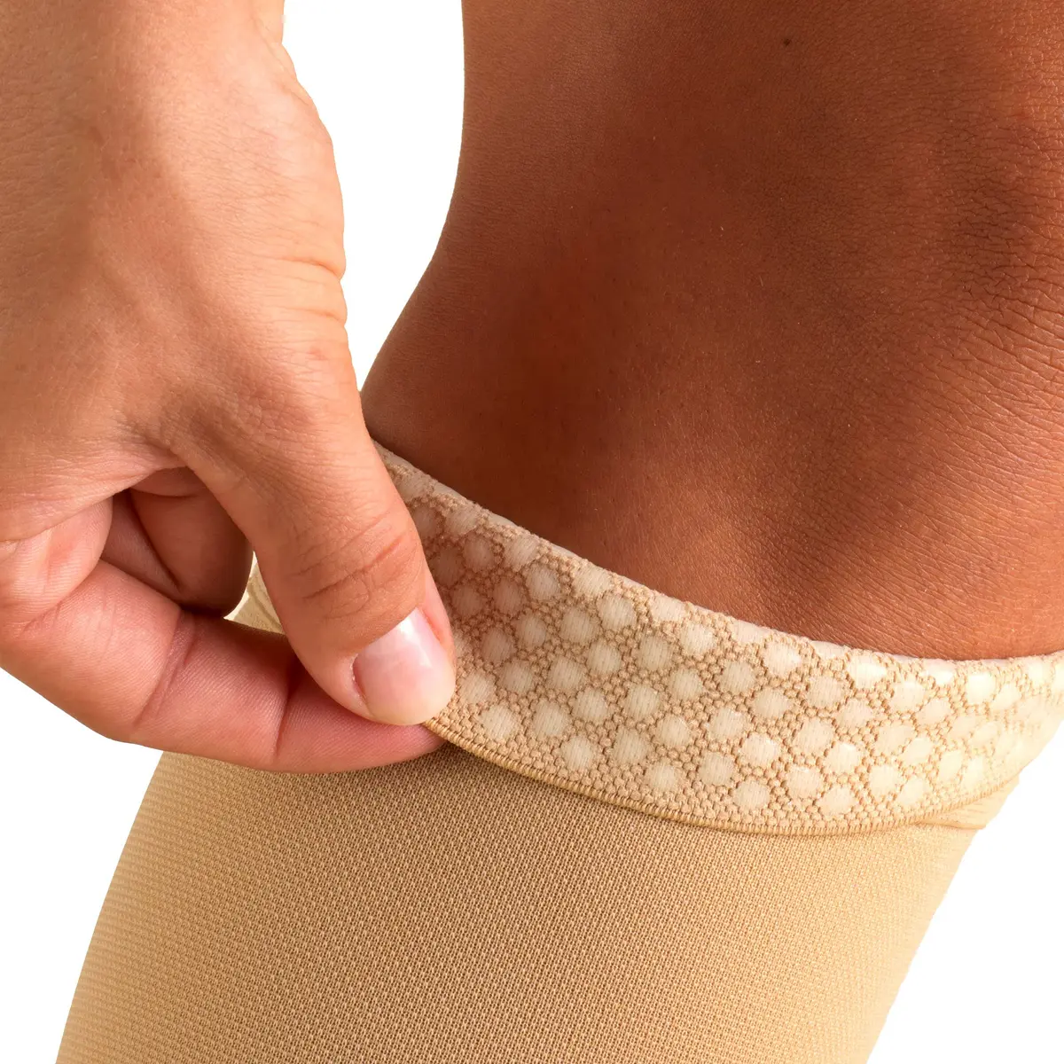 Truform 20-30 mmHg Compression Stockings for Men and Women | Thigh High Length, Dot-Top, Open Toe, Beige, Small - view 5