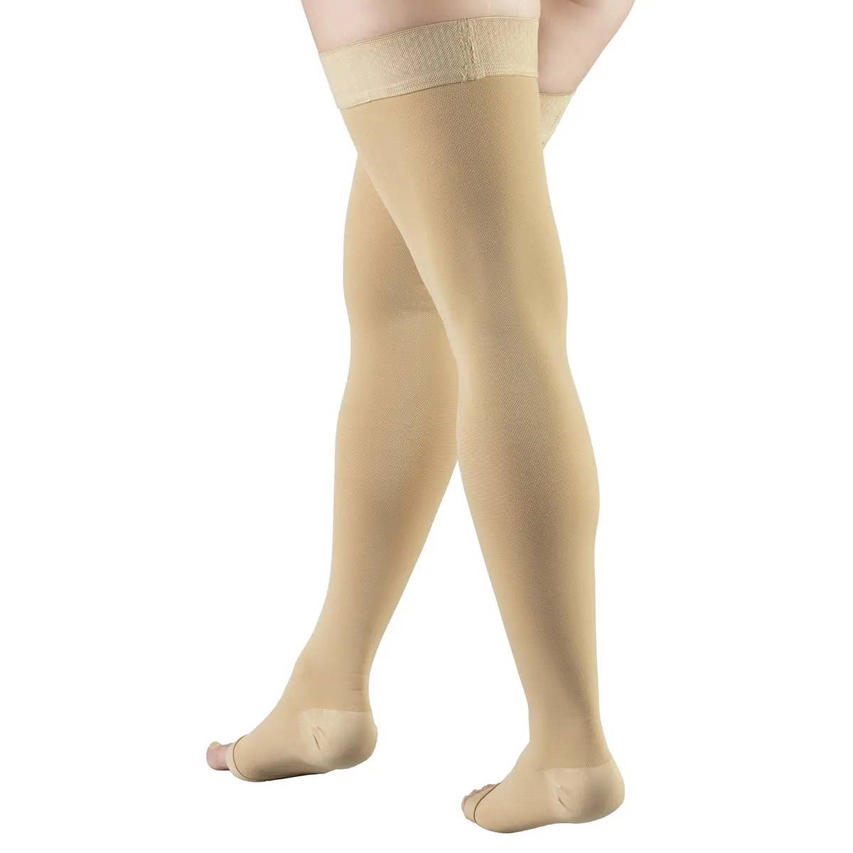 Truform 20-30 mmHg Compression Stockings for Men and Women | Thigh High Length, Dot-Top, Open Toe, Beige, Small - view 6