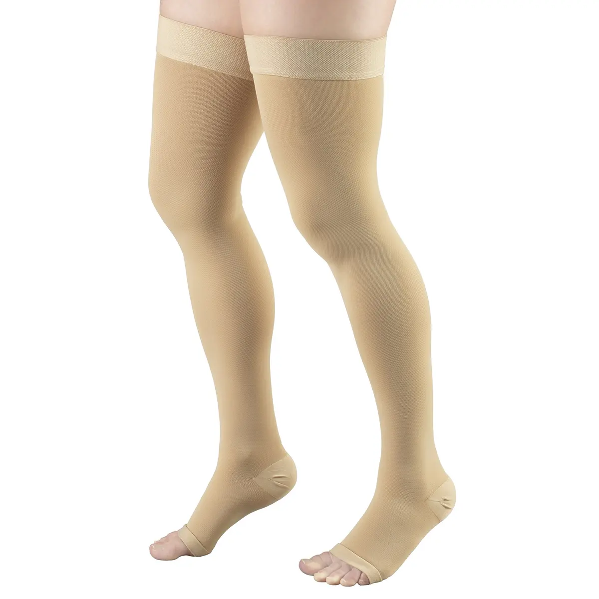 Truform 20-30 mmHg Compression Stockings for Men and Women | Thigh High Length, Dot-Top, Open Toe, Beige, Small - view 7