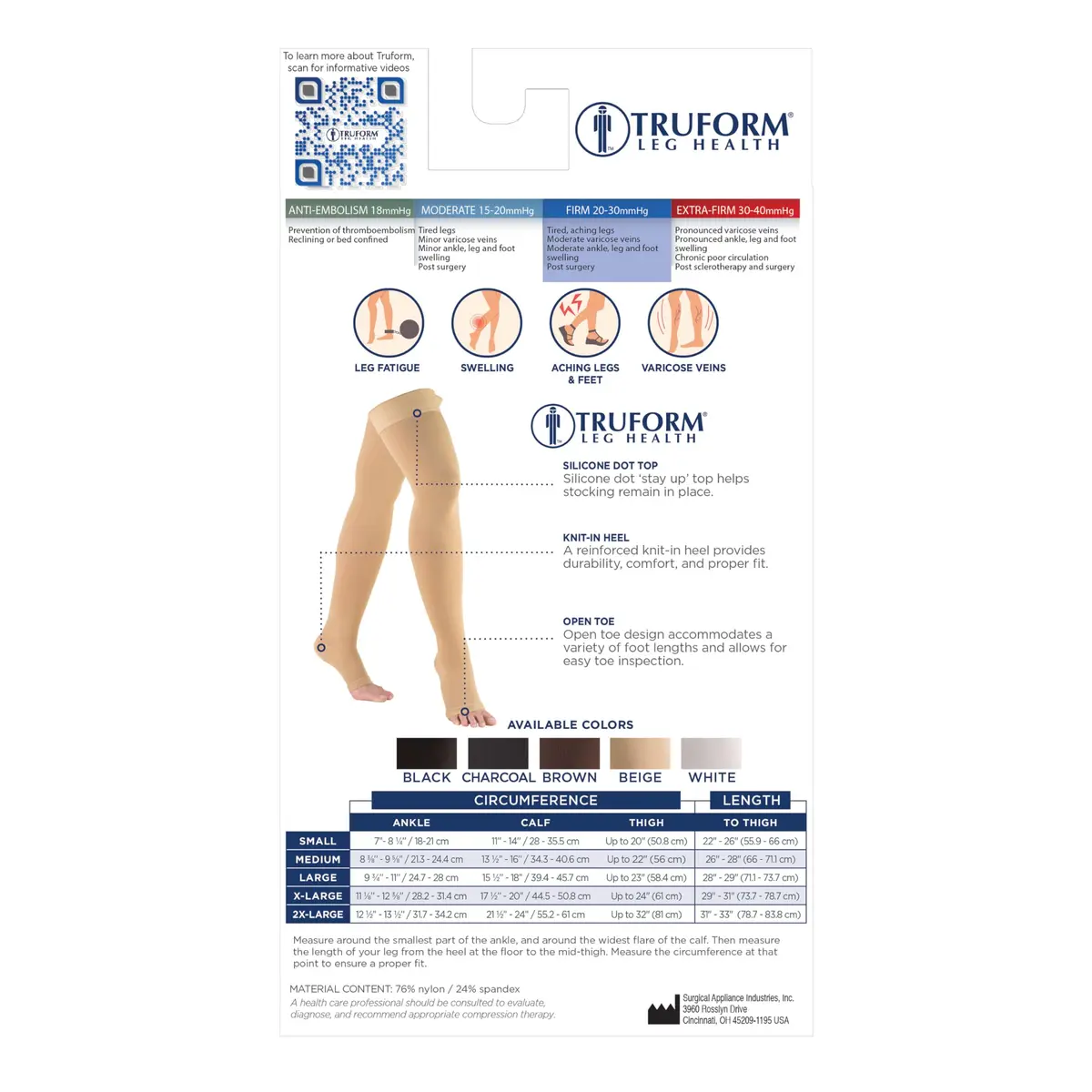 Truform 20-30 mmHg Compression Stockings for Men and Women | Thigh High Length, Dot-Top, Open Toe, Beige, Small - view 8