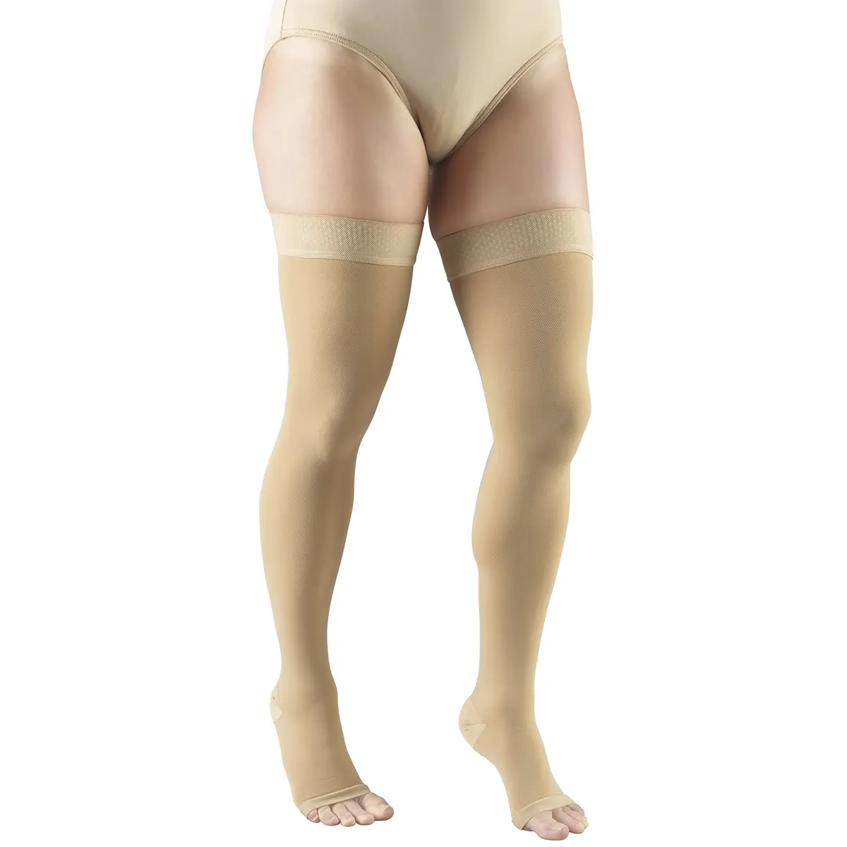 Truform 20-30 mmHg Compression Stockings for Men and Women | Thigh High Length, Dot-Top, Open Toe, Beige, Small - view 2