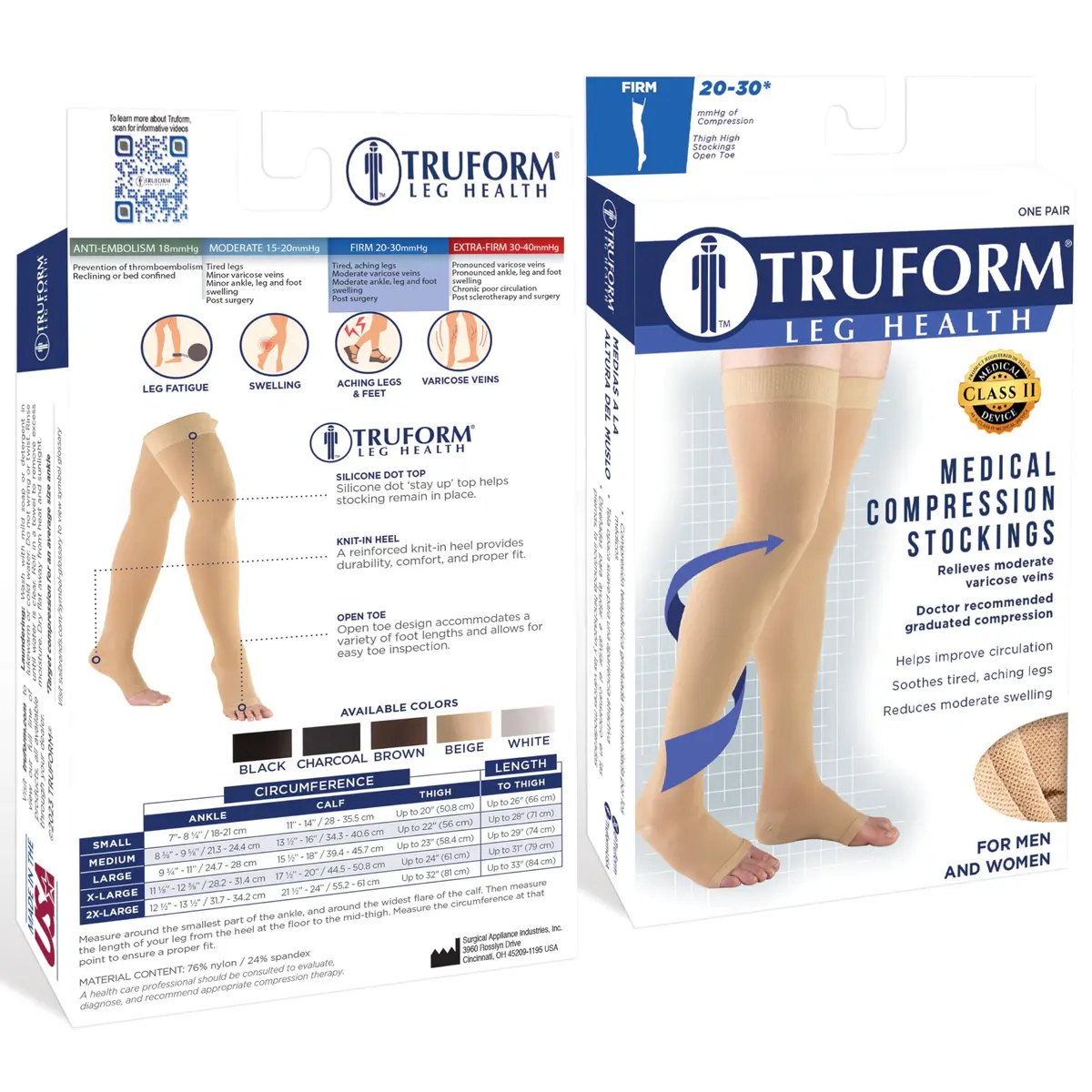 Truform 20-30 mmHg Compression Stockings for Men and Women | Thigh High Length, Dot-Top, Open Toe, Beige, Small - view 3