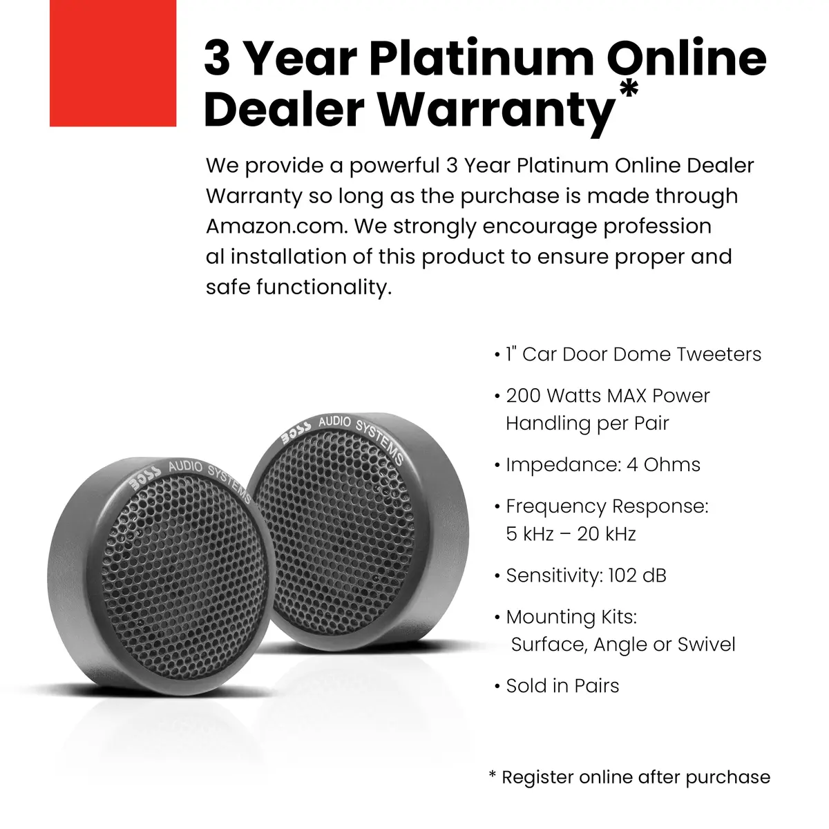 BOSS Audio Systems TW18 1 Inch Polyimide Dome Tweeters (Pair) | 200 Watts Max, 4 Ohm Impedance - view 2