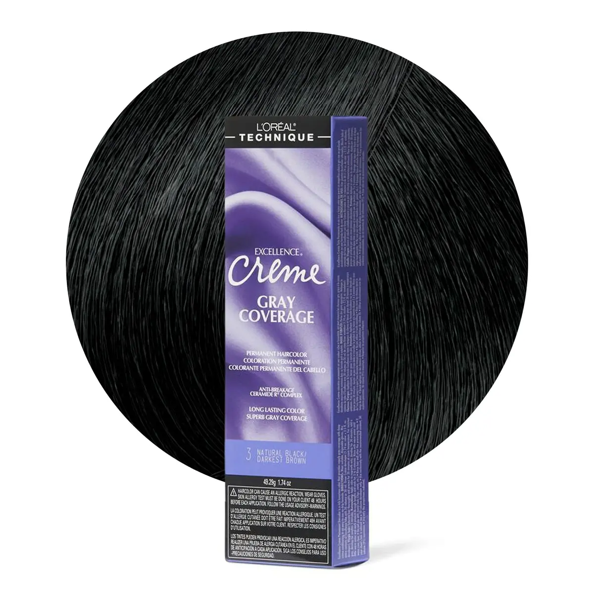 L'Oréal Technique Excellence Crème Permanent Hair Color – 3 Natural Black | Superb Gray Coverage - main product image