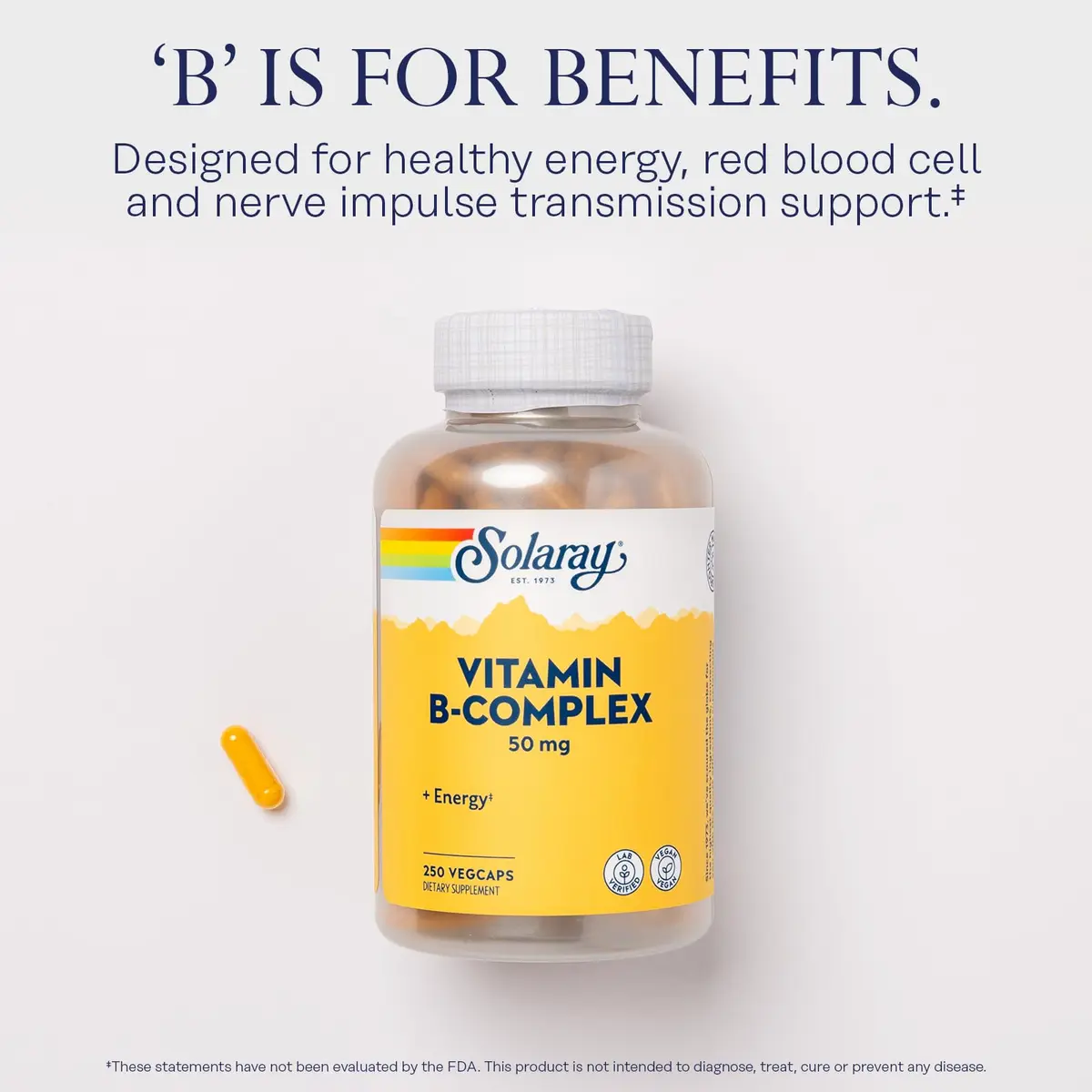SOLARAY Vitamin B Complex 50 mg | Cellular Energy & Nerve Support (250 VegCaps) - view 3