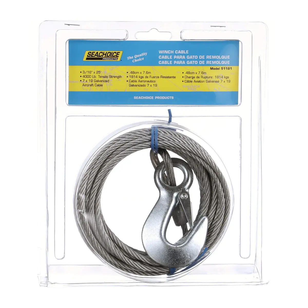 Seachoice Steel Winch Cable w/Safety Hook, 3/16 in. (4.76mm) x 25 ft. (7.62m), 4000-Lb. Tensile Strength | Heavy-Duty Marine Cable - view 6