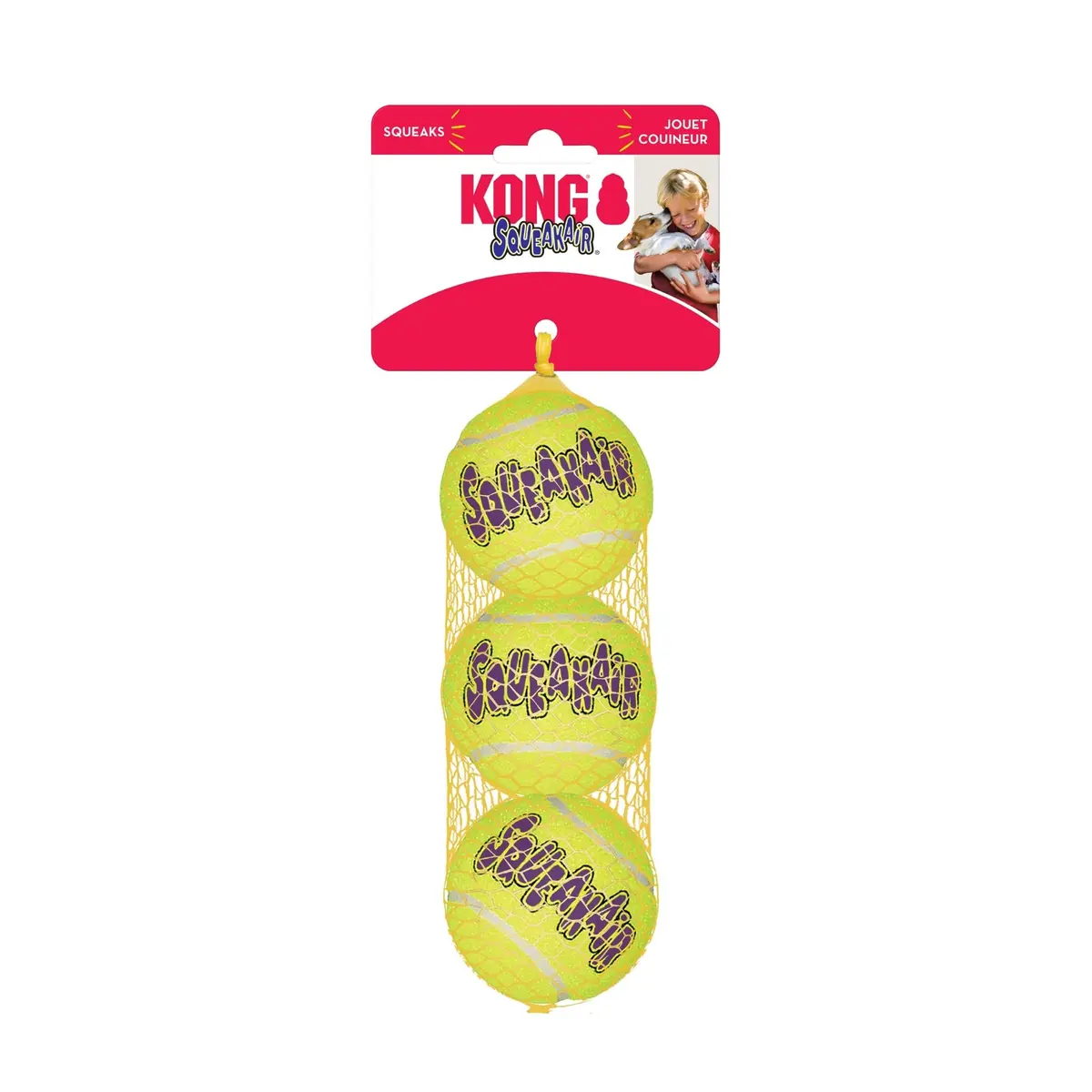 KONG Squeakair Balls Dog Toy Premium Squeak Tennis Balls Gentle on Teeth for Medium Dogs (3 Pack, Yellow) - view 8