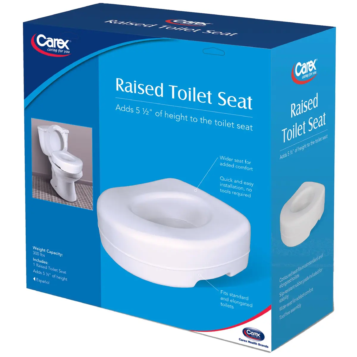 Carex Toilet Seat Riser Adds 5 Inches of Height | Elevated & Raised Toilet Seat with 300 lbs Capacity - view 8