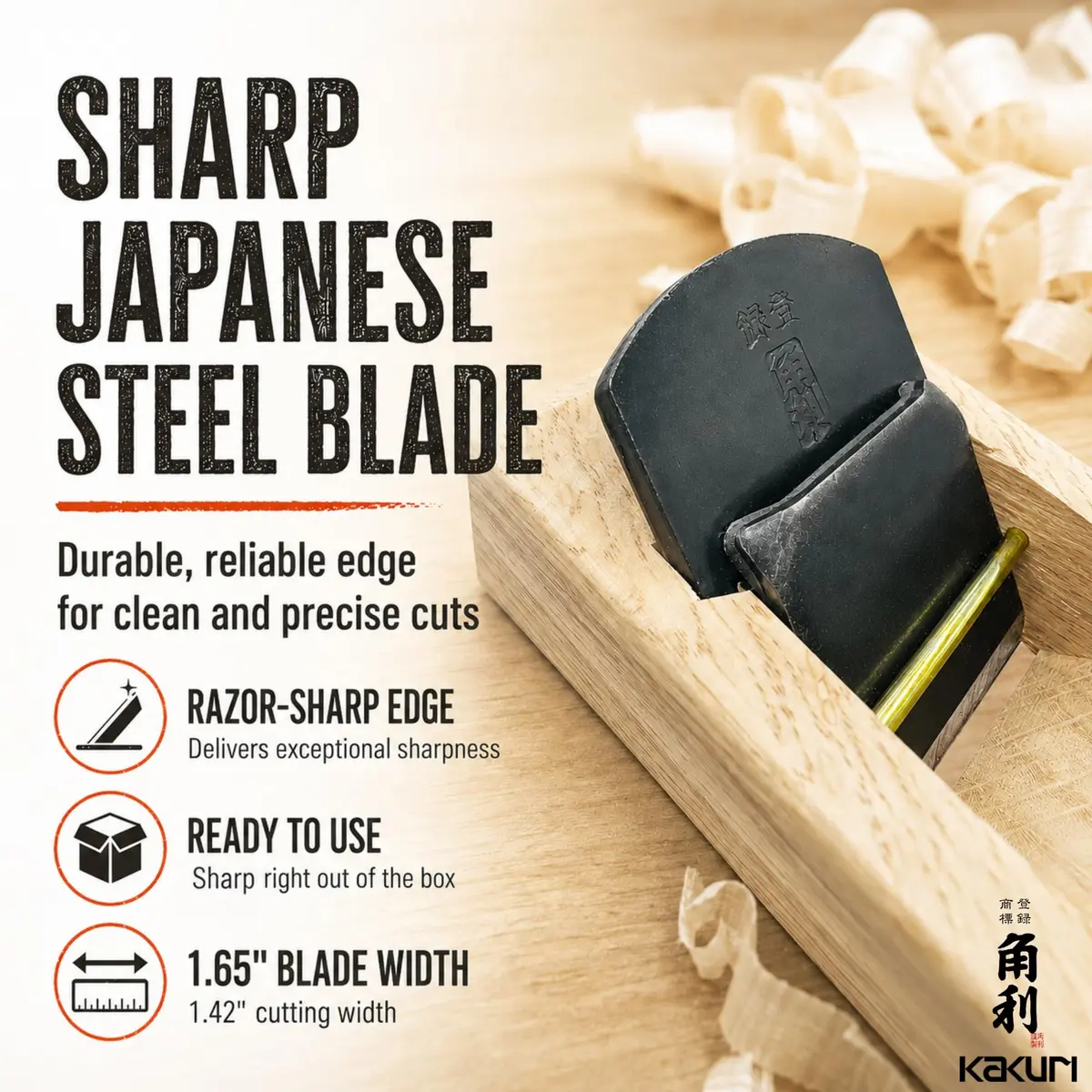 KAKURI Japanese Hand Plane 42mm (1.65") Woodworking Block Plane 15cm (5.9") | Pull Stroke for Smooth Finishes - view 3