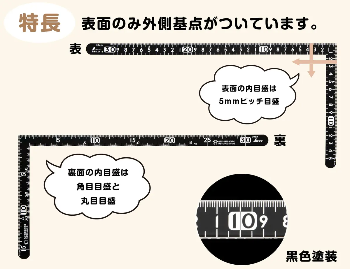 Shinwa Sokutei 12416 Sunday Carpenter 15 x 30 cm | Black Metal Ruler for DIY & Professional Use - view 3