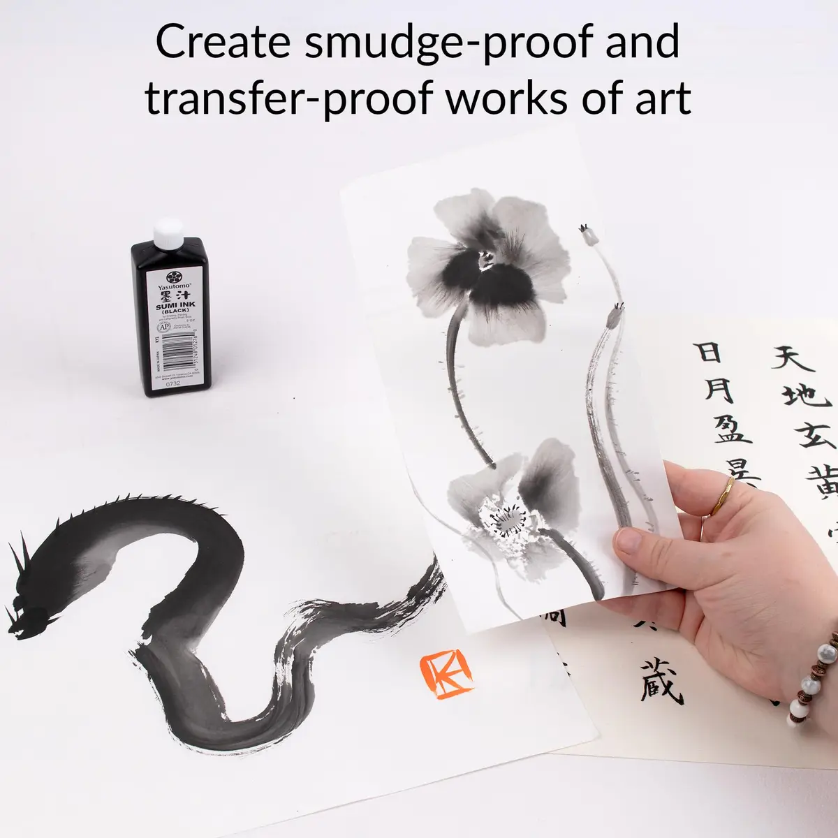 Yasutomo Liquid Ink 2oz | Water-Resistant, Smudge Proof, Versatile, Matte Finish for Calligraphy & Artwork - view 2