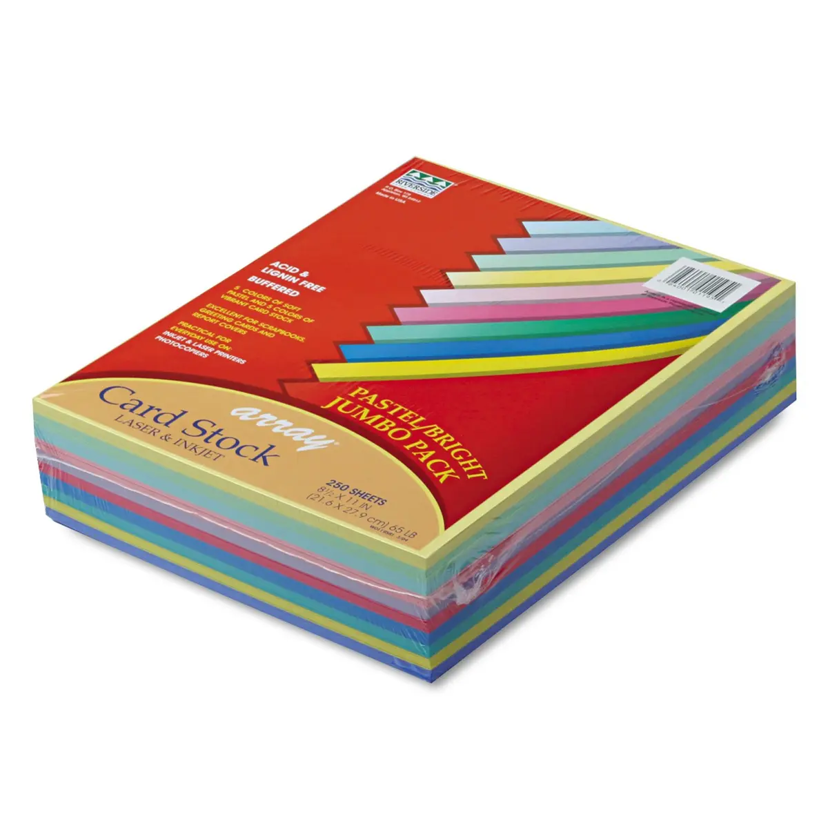 Pacon Card Stock Pastel & Bright Jumbo Assortment 8.5" x 11" | 250 Sheets for Creative Projects - main product image