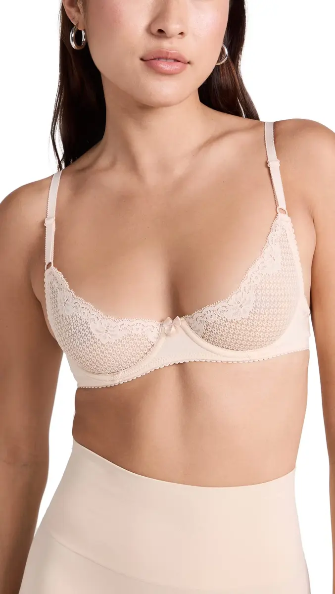Timpa Women's Duet Lace Underwire Demi Bra, Beige, 32A | Sheer Lace, Adjustable Straps, Underwire Support - main product image
