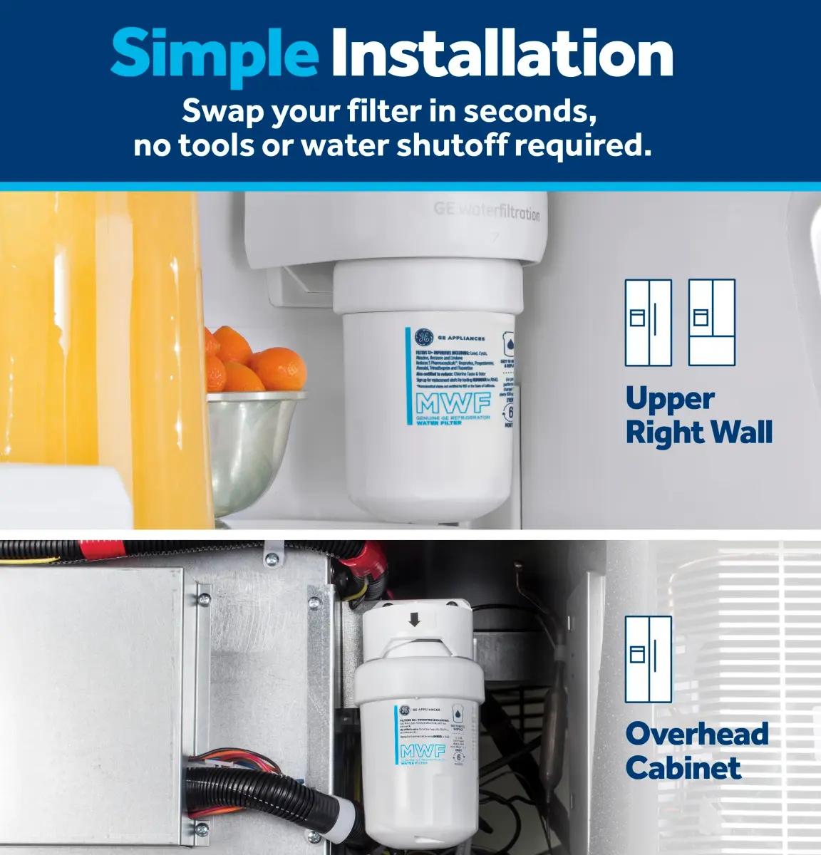 GE MWF Refrigerator Water Filter (1-Pack) — Certified to Reduce Lead, Sulfur, and 50+ Impurities - view 5