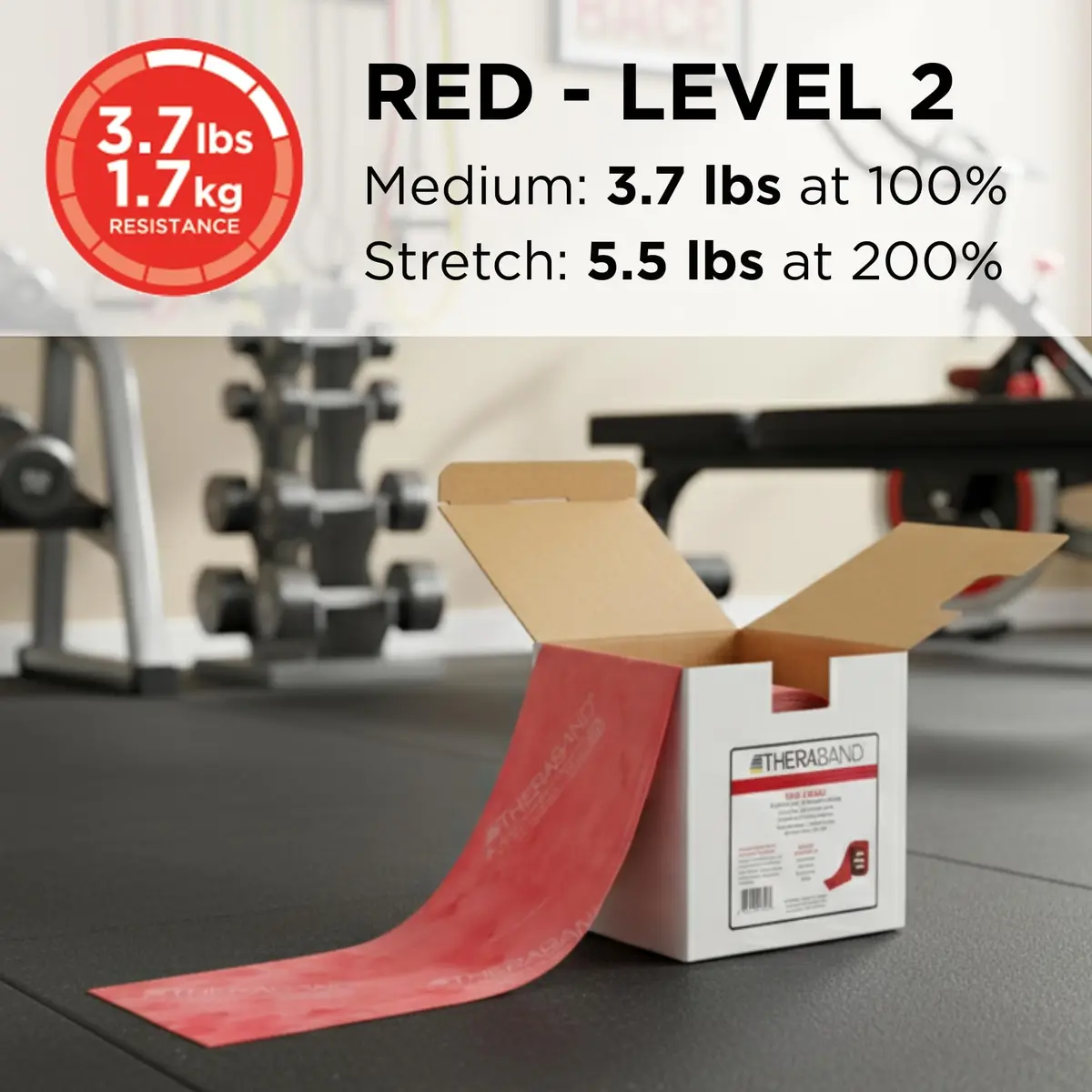 THERABAND Red Resistance Band 25 Yards (75 ft) | Medium Resistance for Workouts & Physical Therapy - view 3