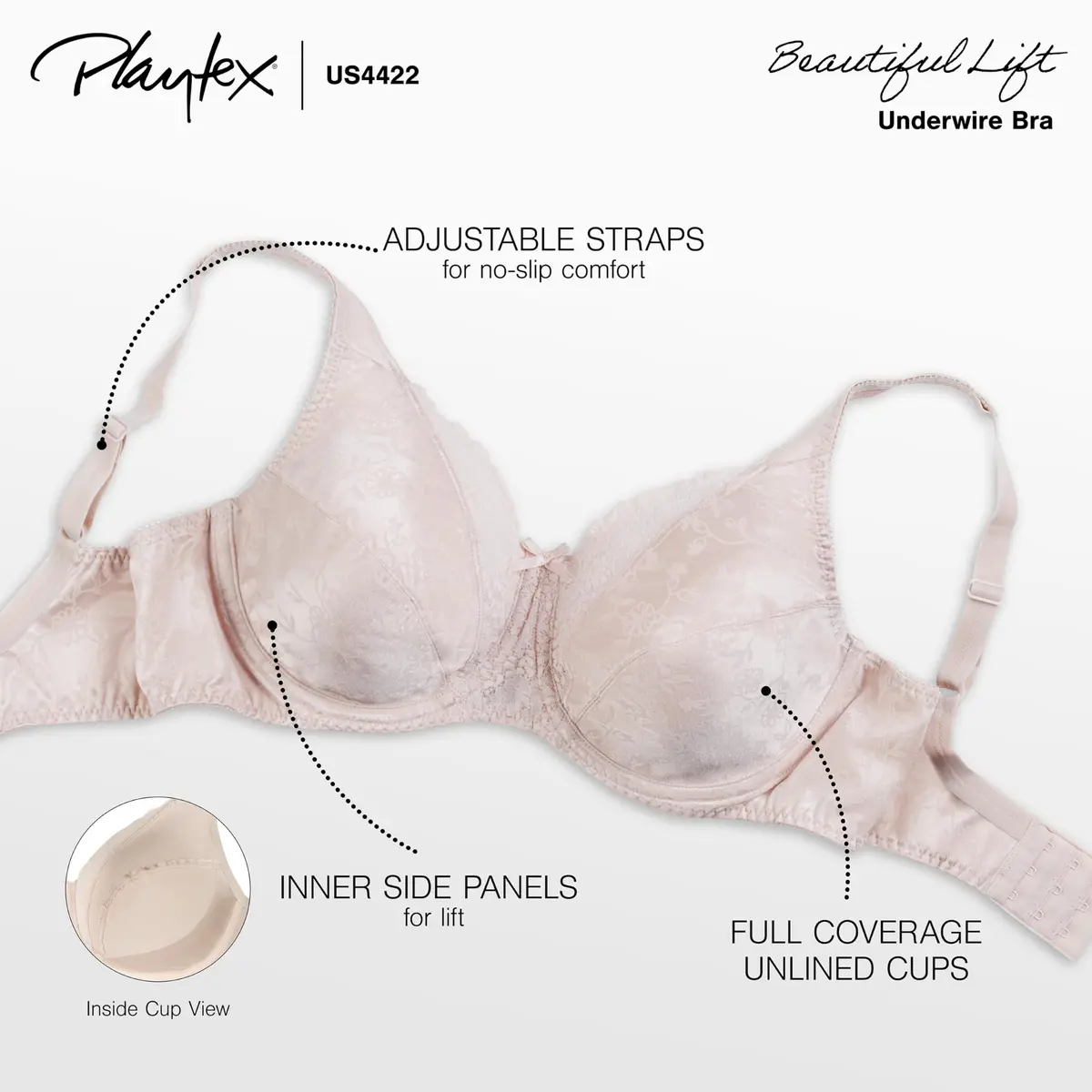 Playtex Secrets Signature Floral Underwire Full Coverage Bra 34D | Support & Vintage Style - view 5