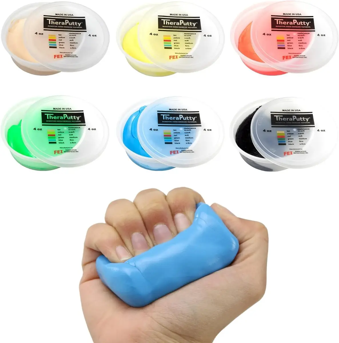 CanDo TheraPutty Hand Exercise Putty 6-Piece Set (Total 24 oz) | All Resistance Levels for Rehab & Grip - main product image
