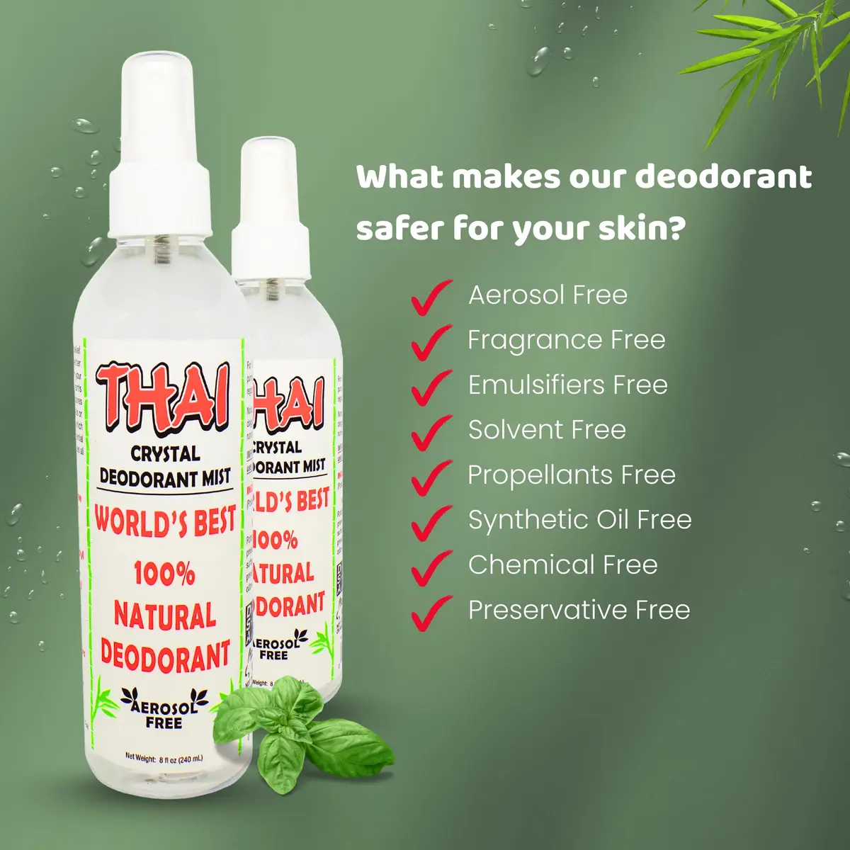 Thai Deodorant Stone Natural Crystal Mist Spray 8oz | 24hr Hypoallergenic Odor Control - view 3