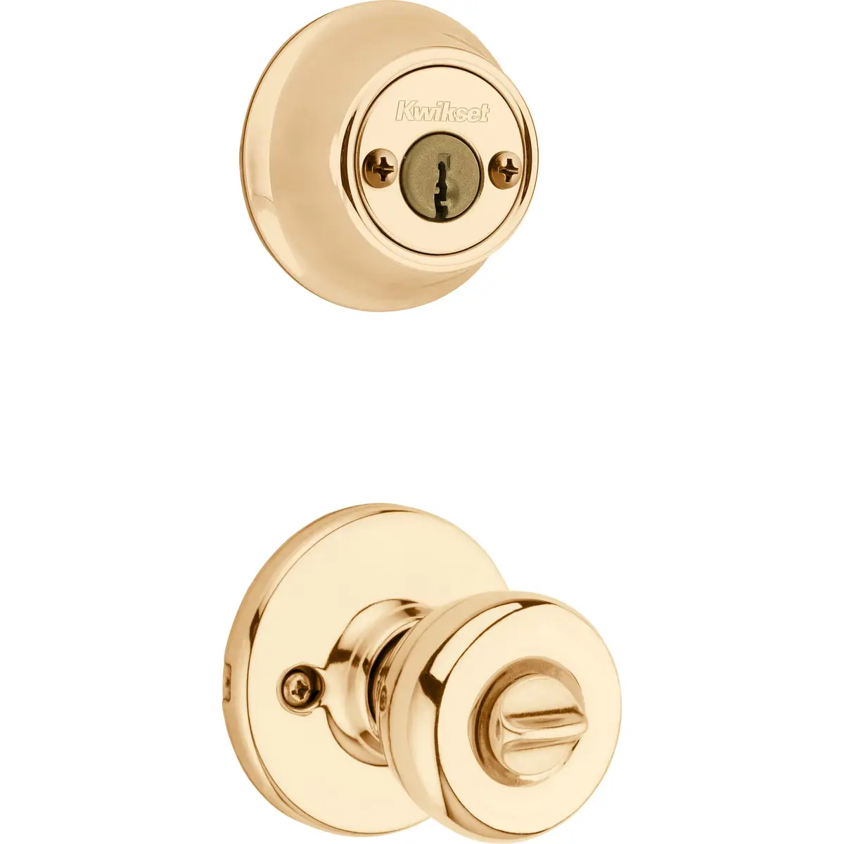 Kwikset Tylo Entry Knob & Double Cylinder Deadbolt Combo Pack in Polished Brass | Classic Security - main product image