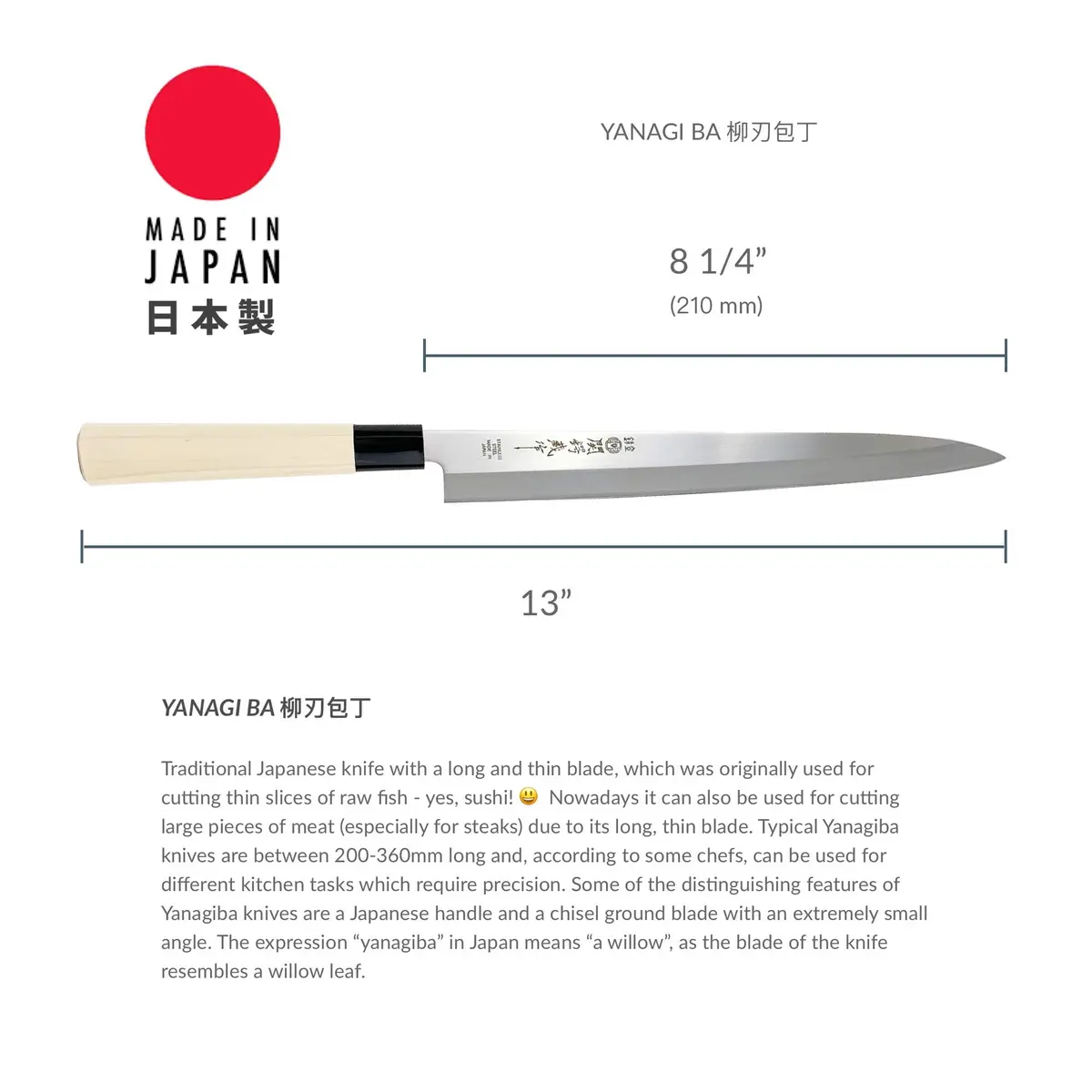 Sekiryu Stainless Steel Sushi Sashimi Knife | 21cm Razor Sharp Blade for Precise Fish Slicing - view 5