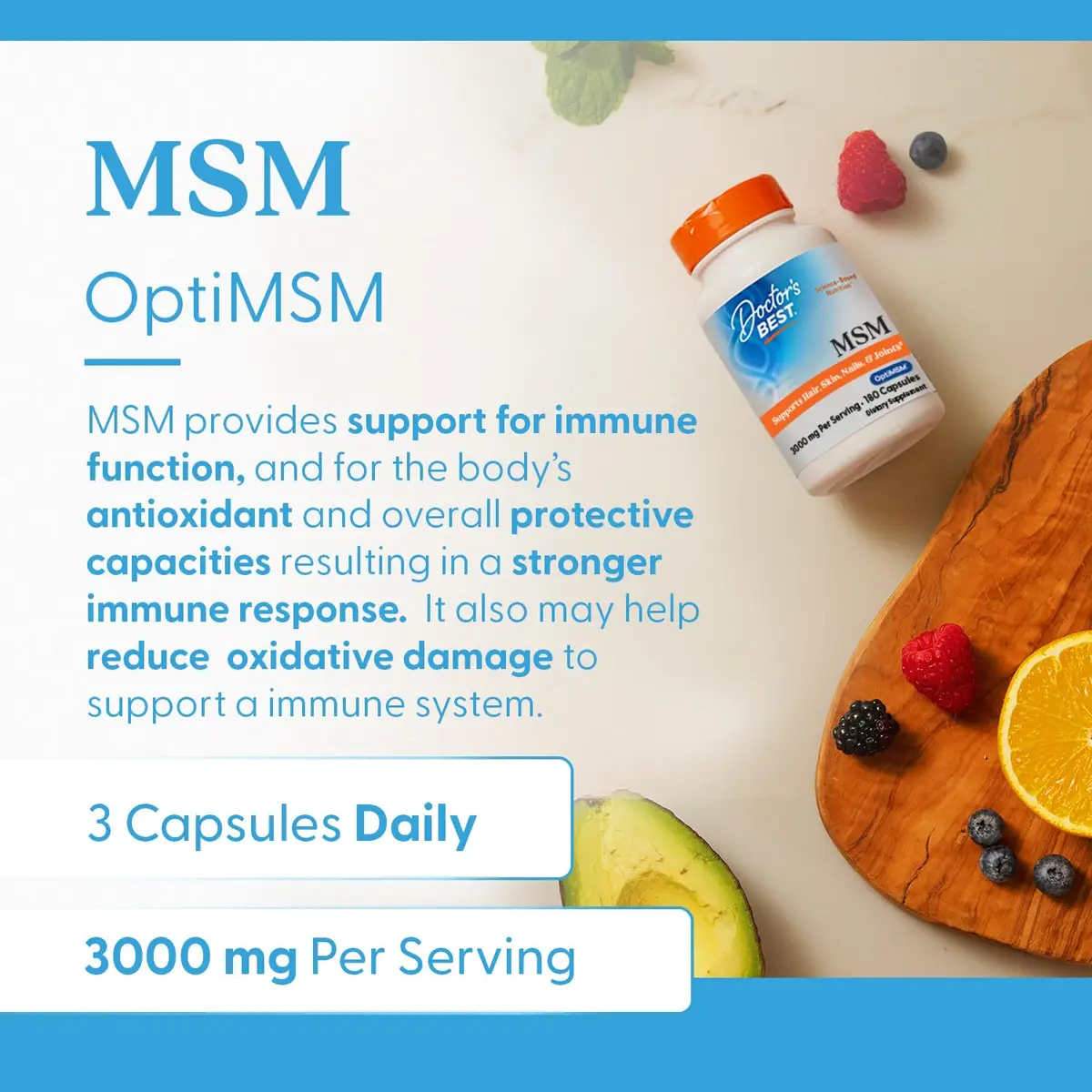 Doctor's BEST MSM Supplement Capsules 3000 mg (180 Count) | Supports Hair, Skin, Nails, Joint Health & Mobility - view 4