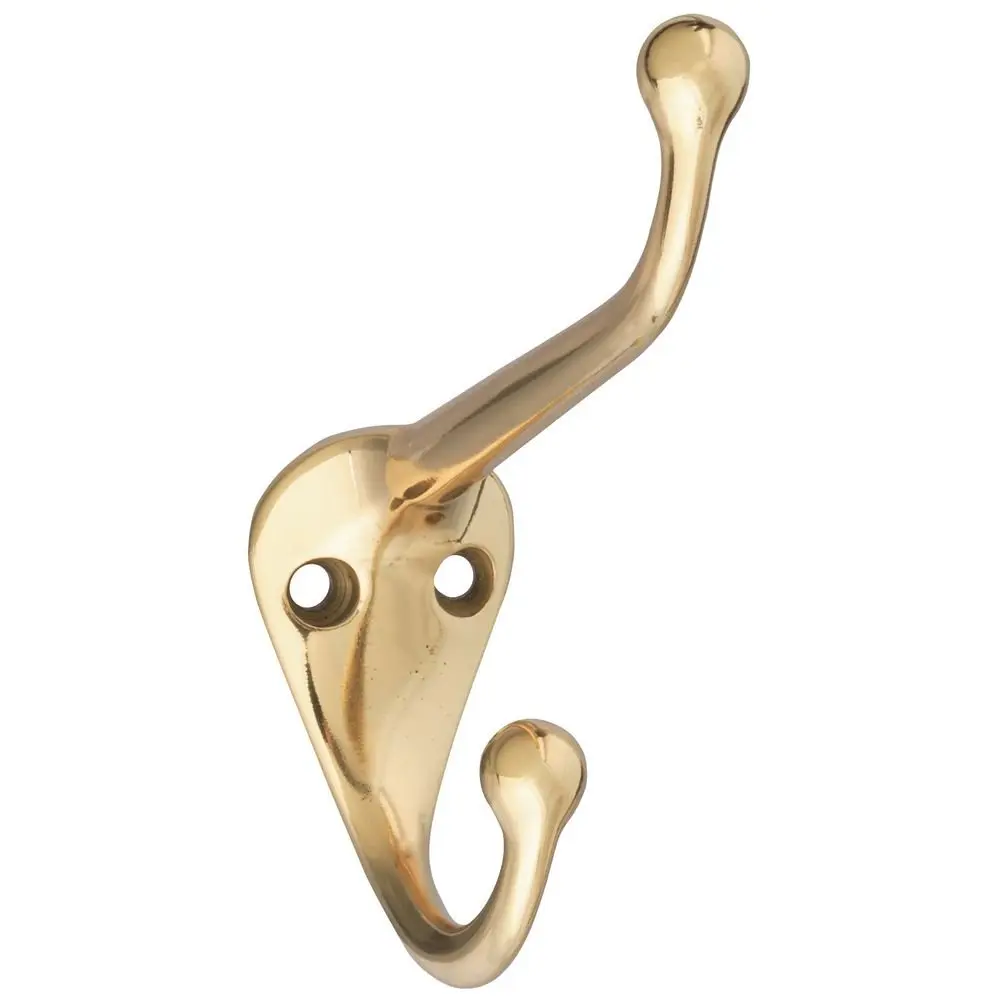 National Hardware Double Coat & Hat Wall Hook, Solid Brass | Heavy Duty Wall Mount with 75 lb Capacity - main product image