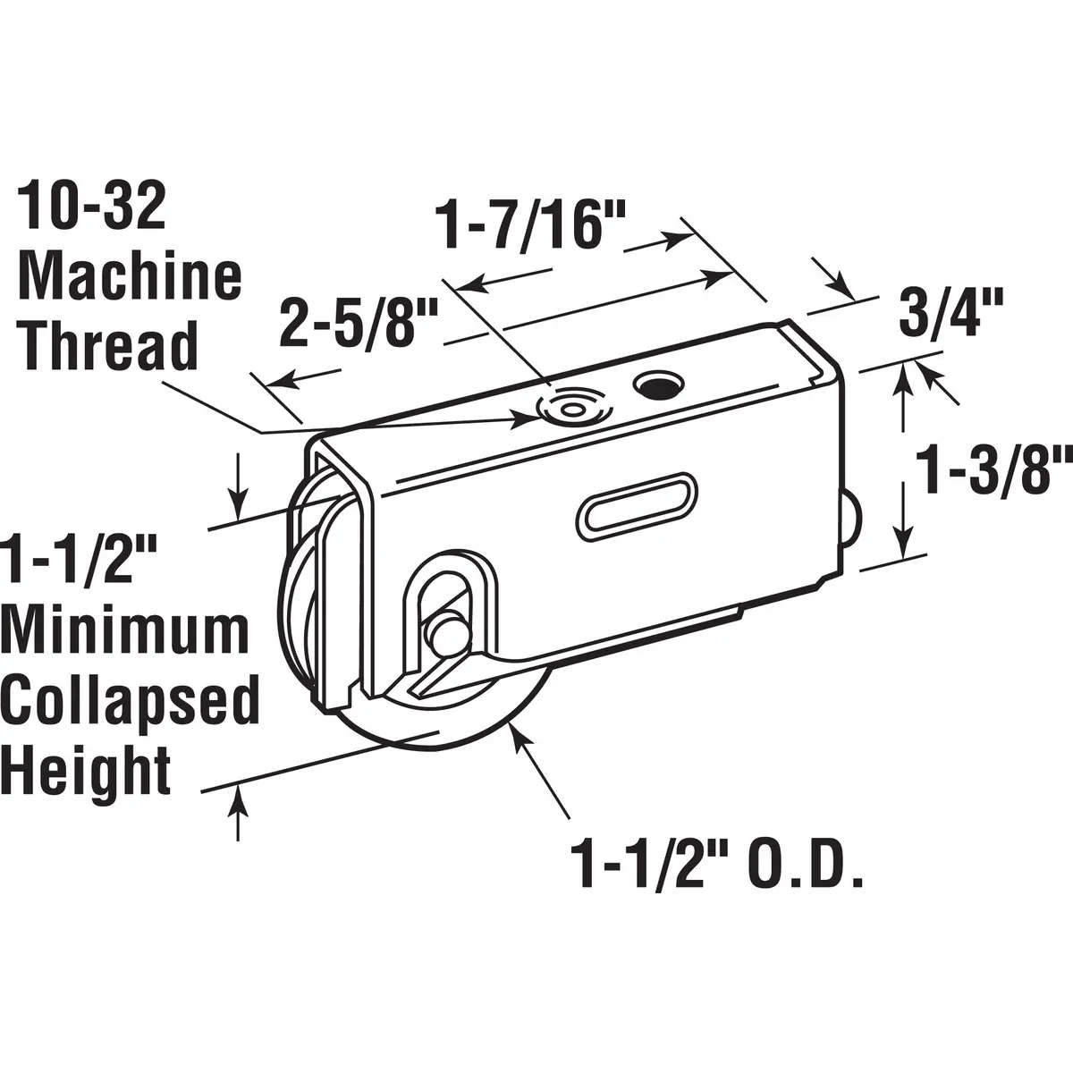 Slide-Co 131477 Steel Roller Assembly 1-1/2 in. | Adjustable, Ball Bearing, Plain Back Housing for Patio Doors - view 2