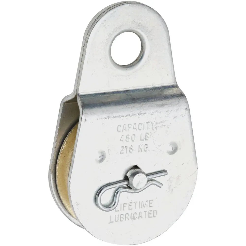 National Hardware N195-818 Fixed Single Pulley, Zinc Plated, 2" | Corrosion-Resistant Industrial Hardware - main product image