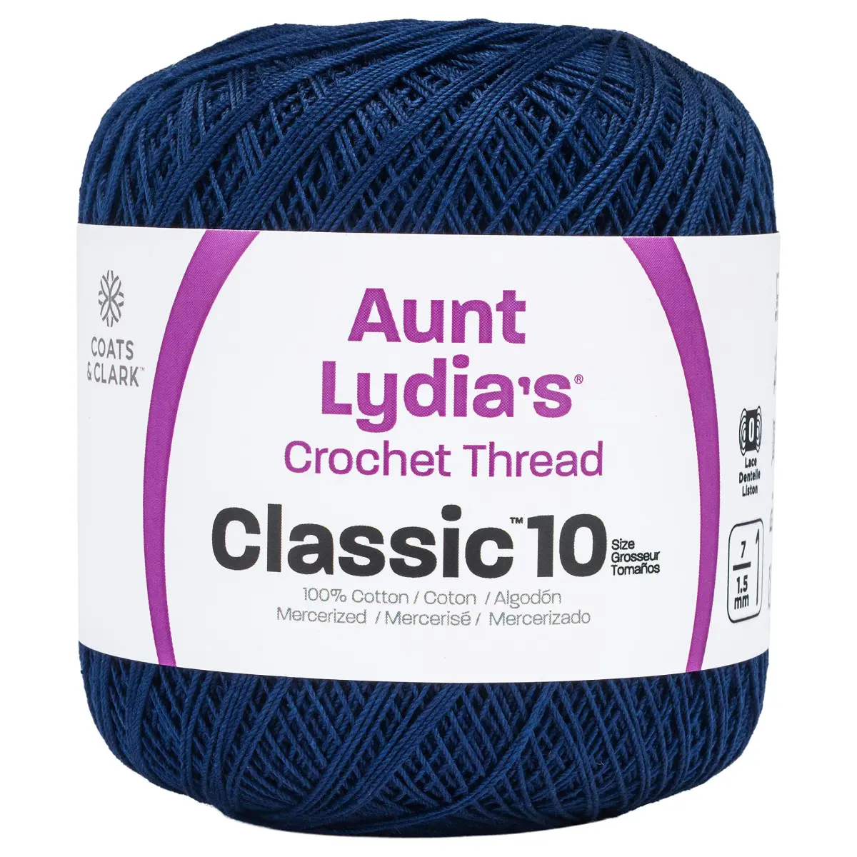 Aunt Lydia's Crochet Thread Size 10 Navy — 365.75 m (400 yd) | High Luster Mercerized Cotton for Projects - main product image