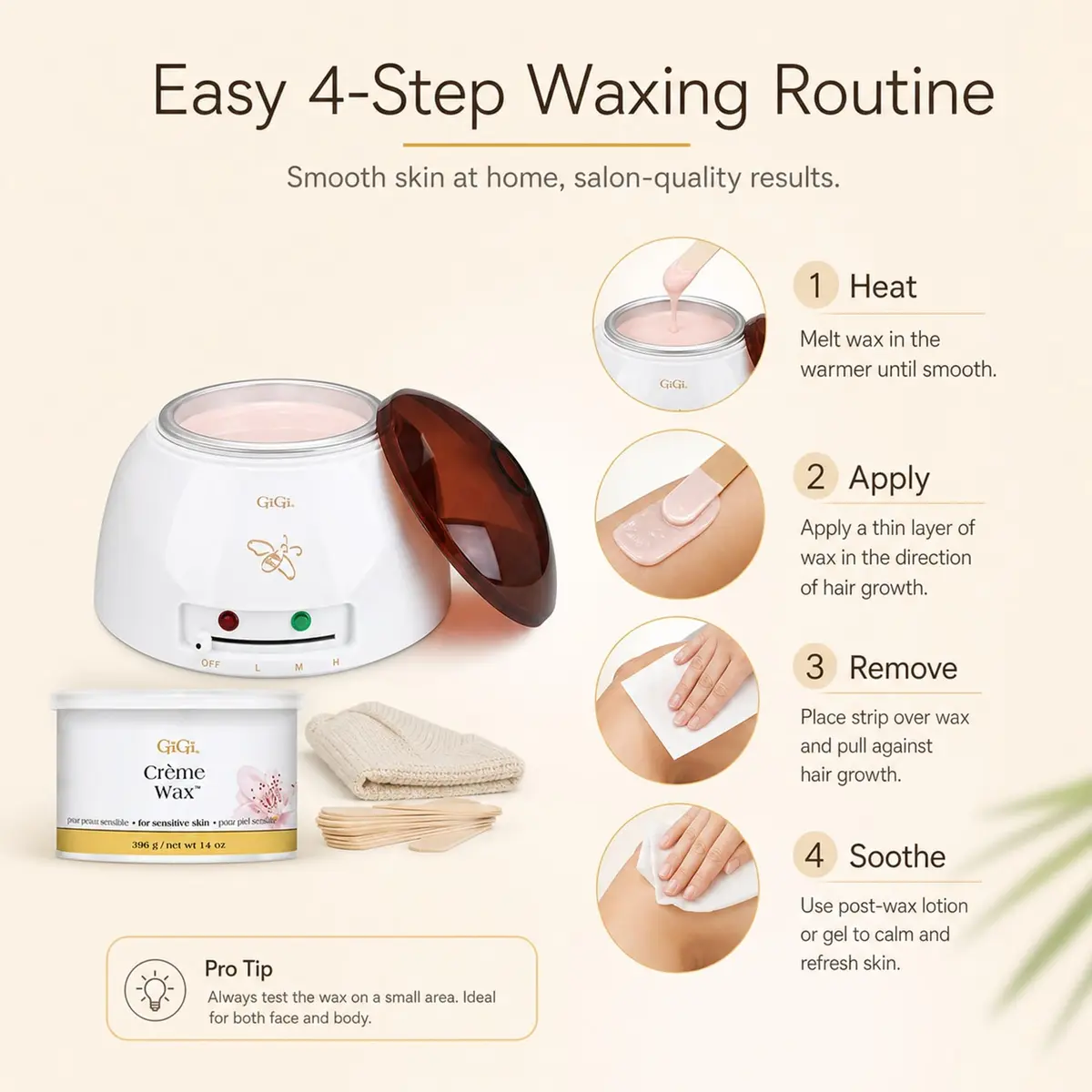 GIGI Creme Wax Hair Removal Kit, Wax Warmer for Face, Body & Eyebrow | Complete Home & Salon System - view 4