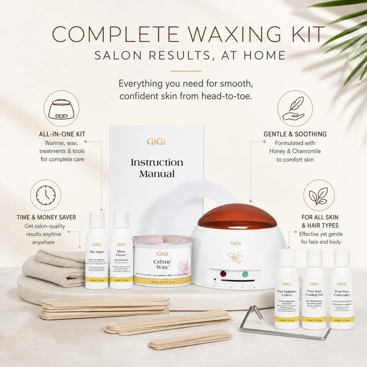 GIGI Creme Wax Hair Removal Kit, Wax Warmer for Face, Body & Eyebrow | Complete Home & Salon System - view 3