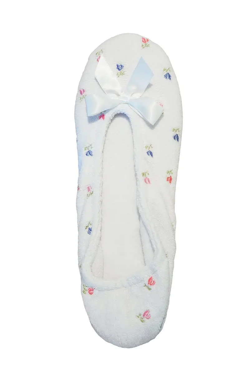 isotoner Women's Embroidered Plush Terry Ballerina Slippers , White Soft Tie Bow, 6.5-7. 5 - view 6