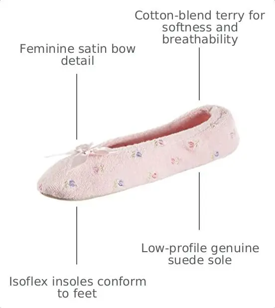 isotoner Embroidered Terry Ballerina Slippers Flat Sandals | Soft Cotton-Blend Comfort for Women (70-120 chars) - view 4
