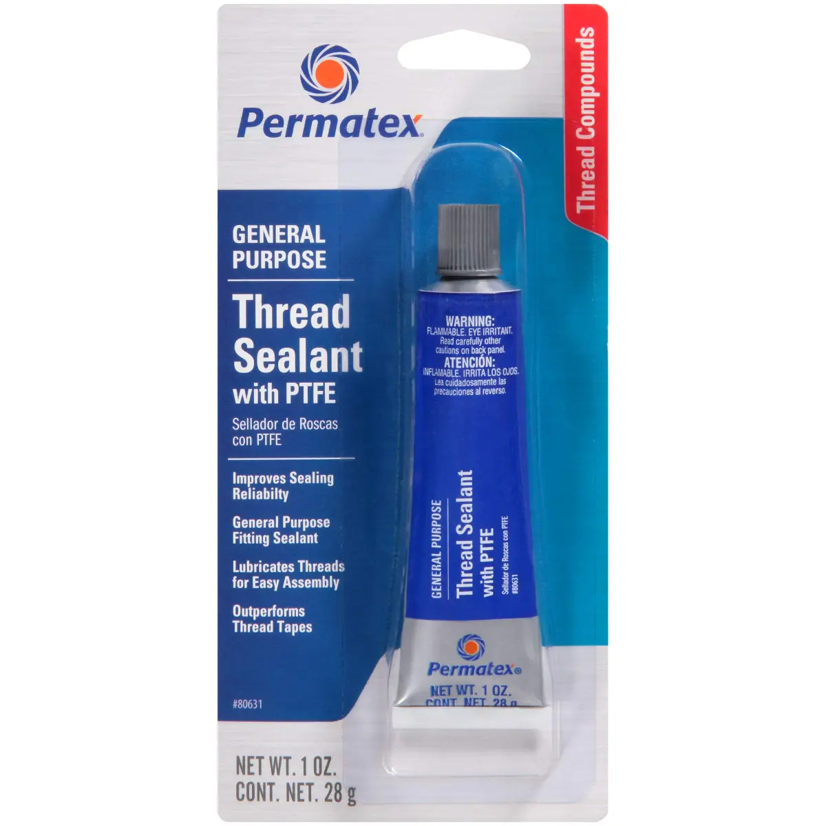 Permatex Thread Sealant with PTFE 1 oz (29.57 ml) | Seals & Resists Pressure in Air, Oil, Diesel Fuel & Hydraulic Systems - main product image