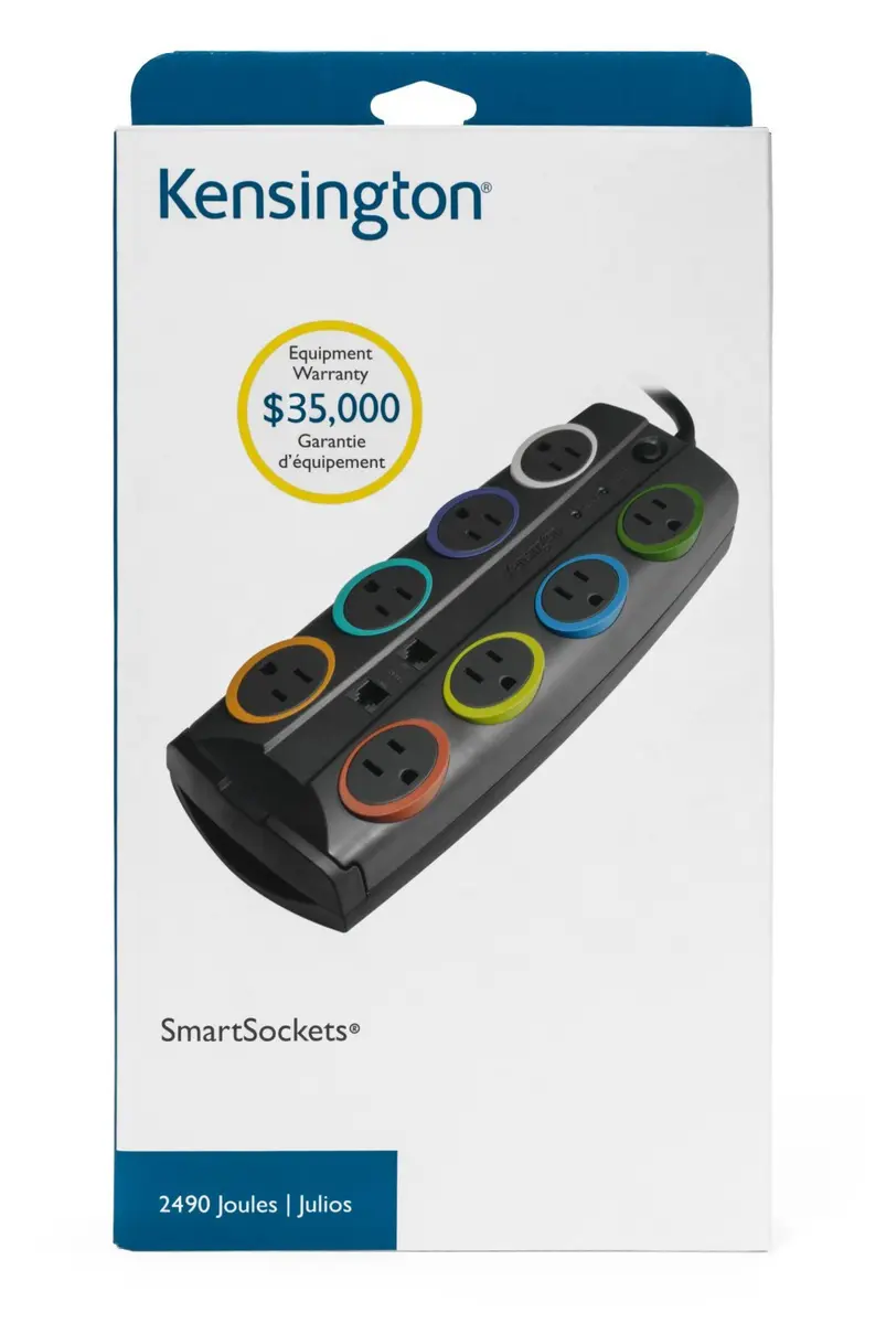 Kensington SmartSockets 8-Outlet Surge Protector 8ft Cord 2490 Joules | Superior Power Spike Defense - view 5