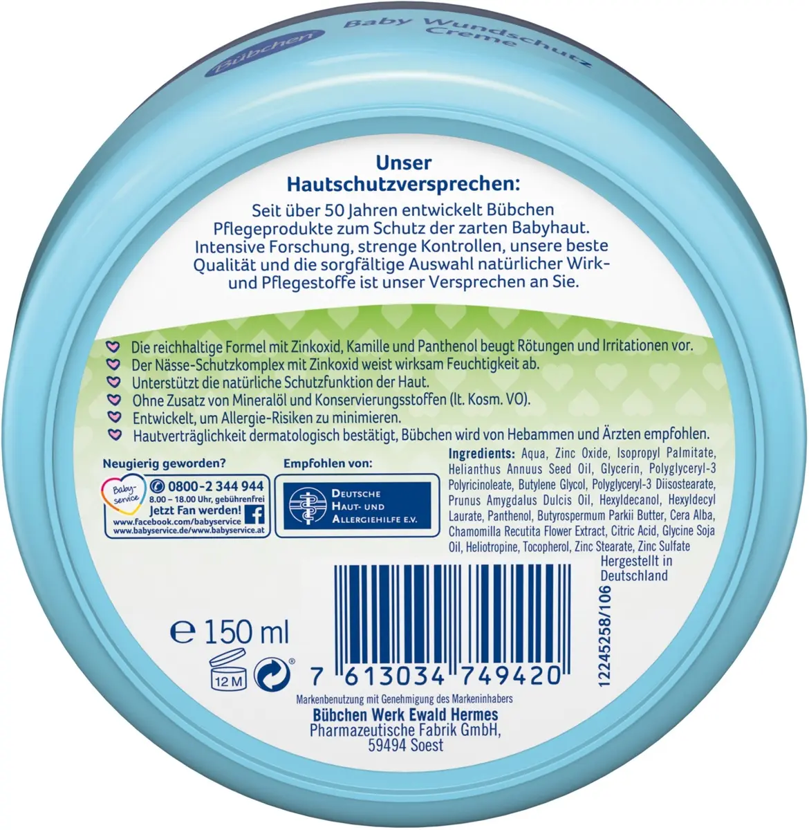 Bübchen Diaper Rash Cream 150ml (5.07 Fl Oz) | Gentle Protection for Sensitive Baby Skin - view 2