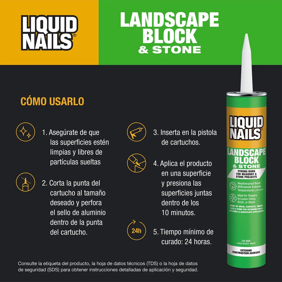 Liquid Nails LN-905 Landscape Block Adhesive 10 oz Weather-Resistant Bond for Stone & Timber - view 8