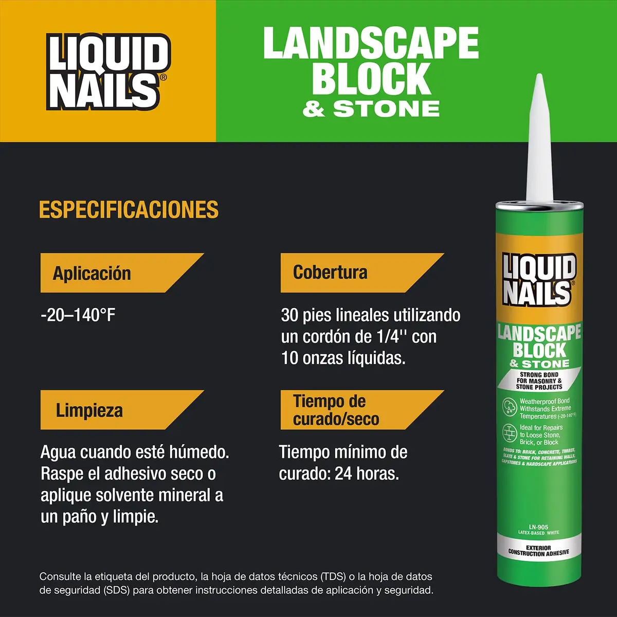 Liquid Nails LN-905 Landscape Block Adhesive 10 oz Weather-Resistant Bond for Stone & Timber - view 9
