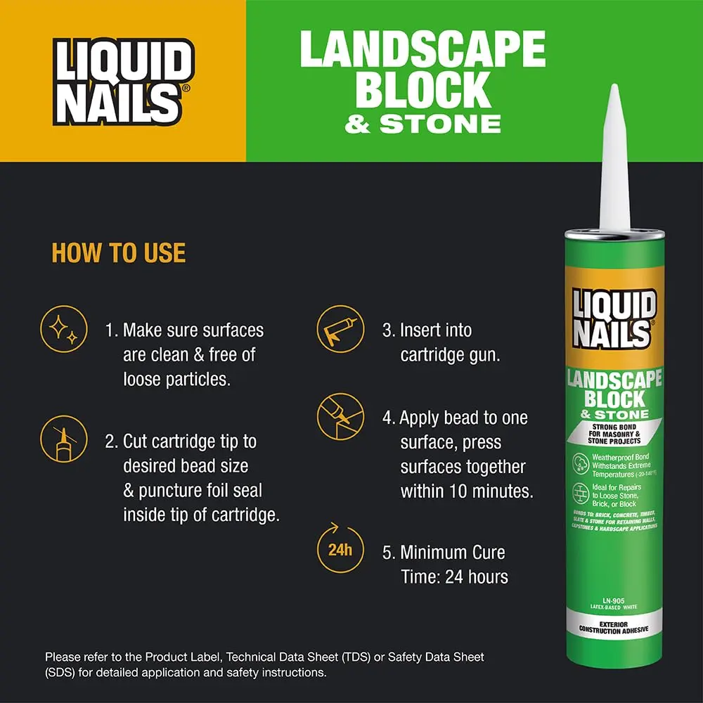 Liquid Nails LN-905 Landscape Block Adhesive 10 oz Weather-Resistant Bond for Stone & Timber - view 4