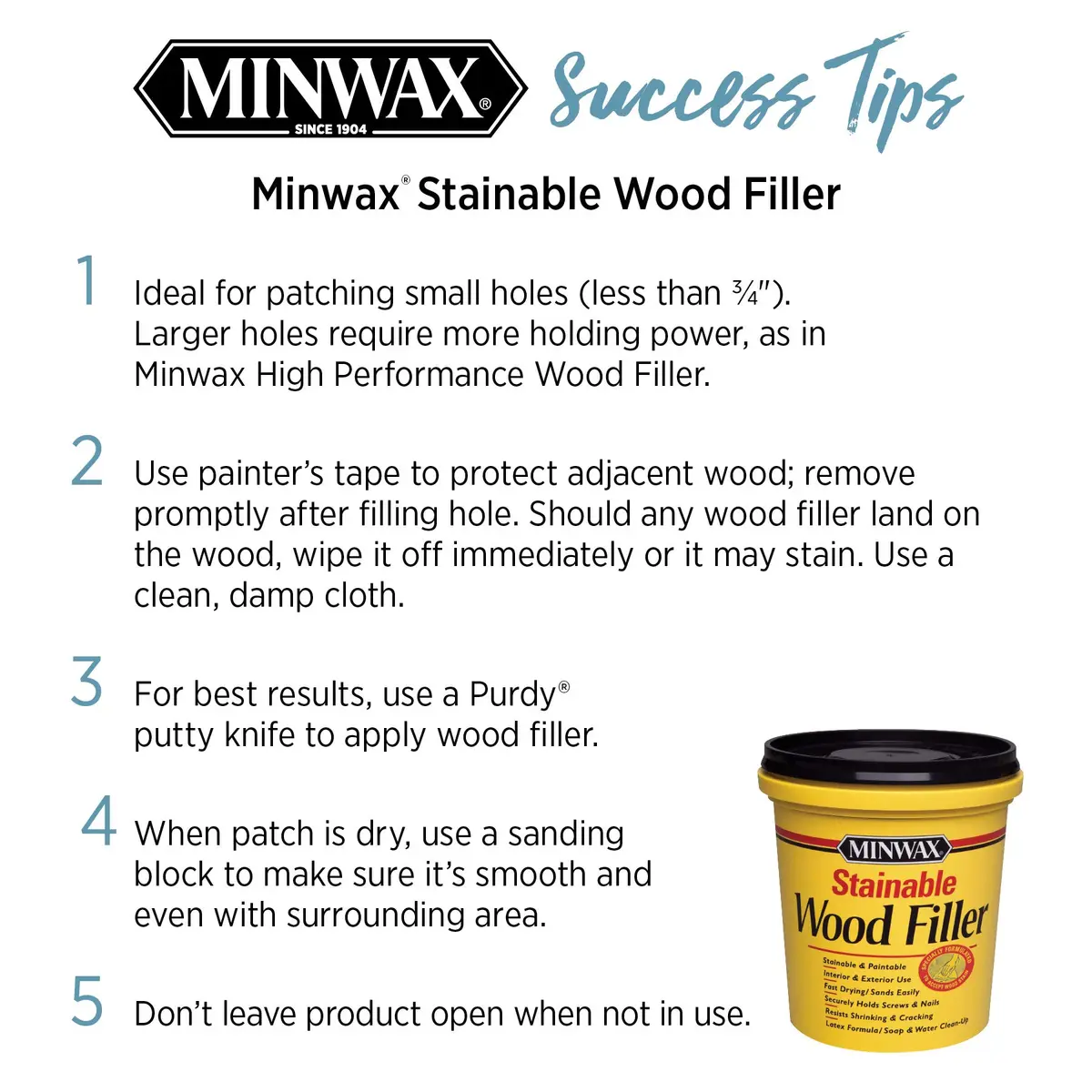 Minwax Stainable Wood Filler 6 oz (170g) | Repairs Cracks, Gouges, Holes - view 7