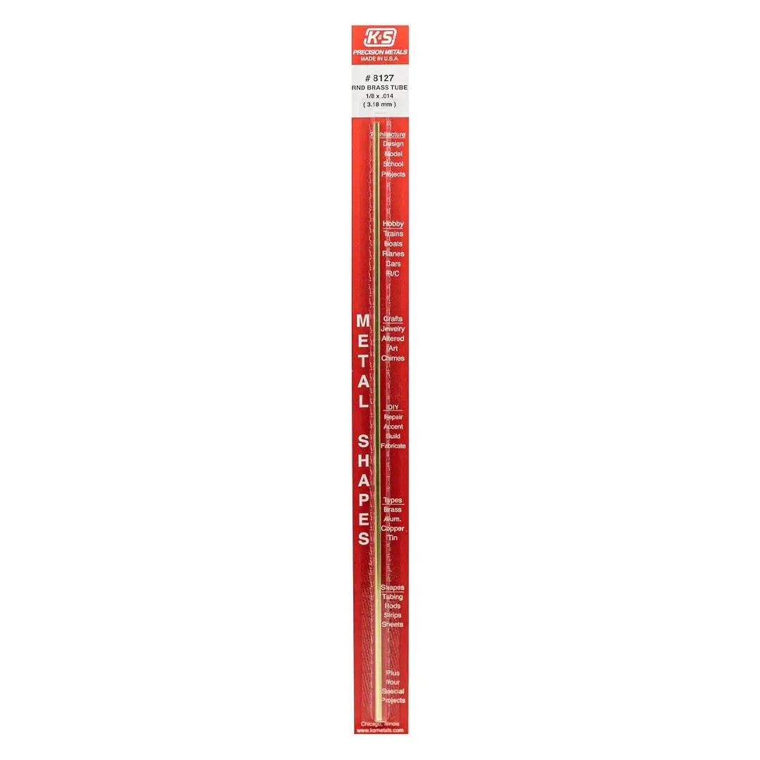 K & S Precision Metals Round Brass Tube 8127 - 3.18mm OD x 0.36mm Wall x 30.48cm Long | Seamless ASTM B135 Alloy 260/272 - main product image