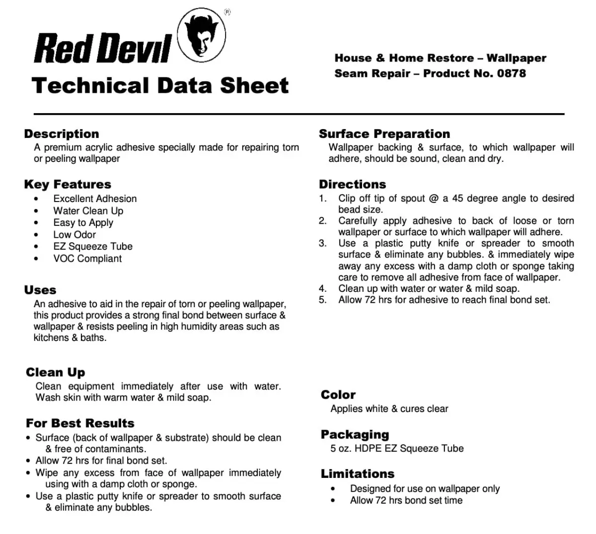 Red Devil 0878 Wallpaper Seam Repair Adhesive 148ml (5 oz) | Bonds Loose Wallpaper Seams - view 3