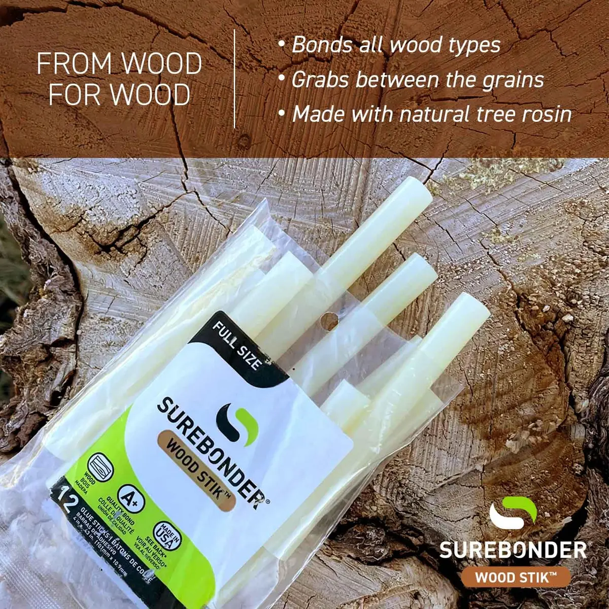 Surebonder WS-12 Full Size Hot Glue Sticks for Woodworking | High Strength, Fast Bonding, 12 Pack - view 4