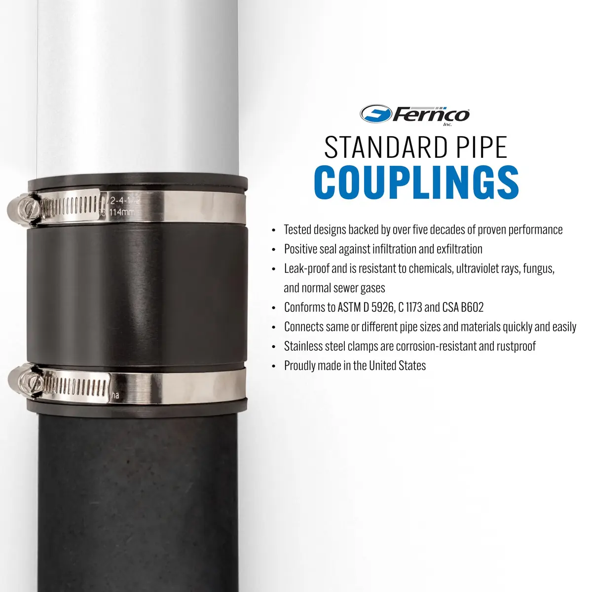 Fernco 4 In. x 4 In. Plastic to Plastic PVC Coupling | Polyvinyl Chloride Flexible Pipe Connector - view 4