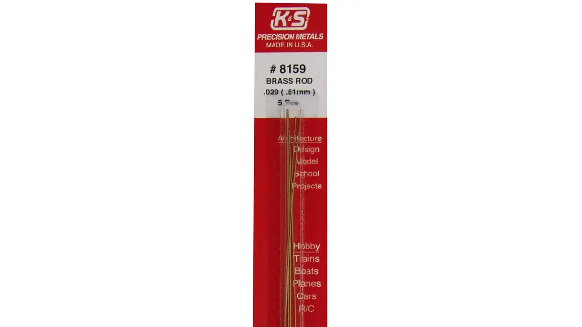 K & S Precision Metals Round Brass Rod 0.020" OD x 12" Long (5 Rods, 0.009 kg) | Wear-Resistant 260 Brass Alloy for DIY, Electrical, Plumbing, Jewelry, Modeling - view 2