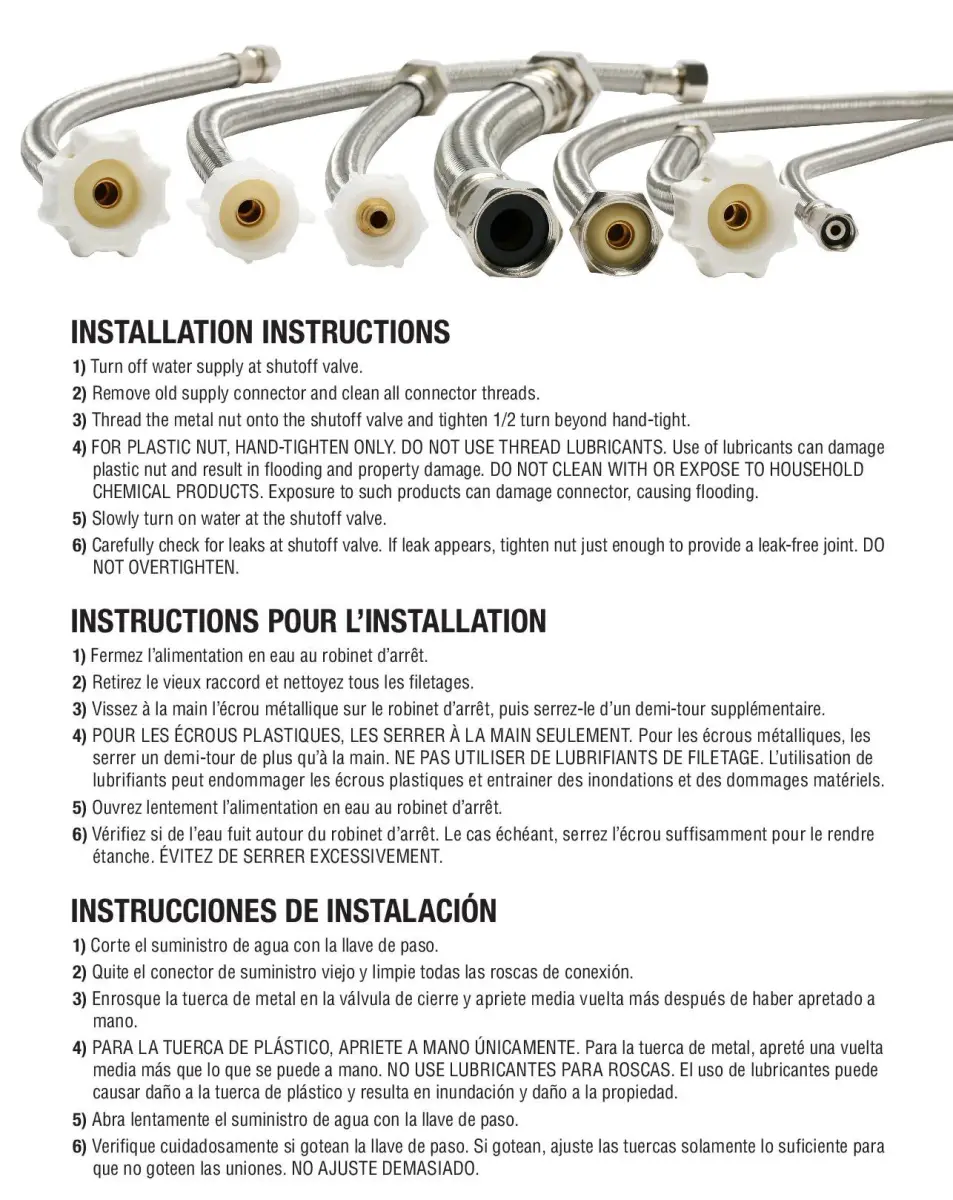 Fluidmaster 72-Inch Braided Stainless Steel Ice Maker Connector 0.25-in. x 0.25-in. Female Compression Threads | 1000 PSI Max Pressure - view 5