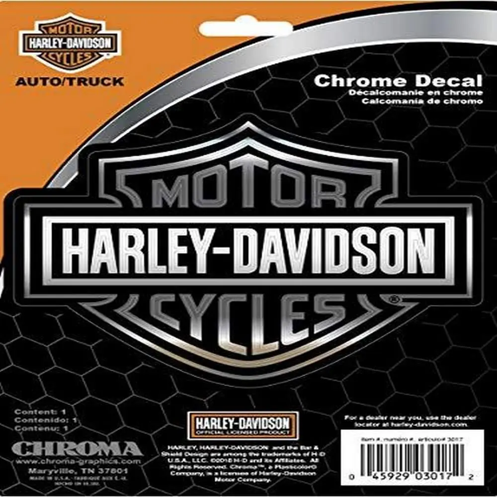 CHROMA Harley Davidson Classic Emblemz Decal 6" x 8" | Embossed Chrome Vinyl Sticker for Motorcycles - main product image