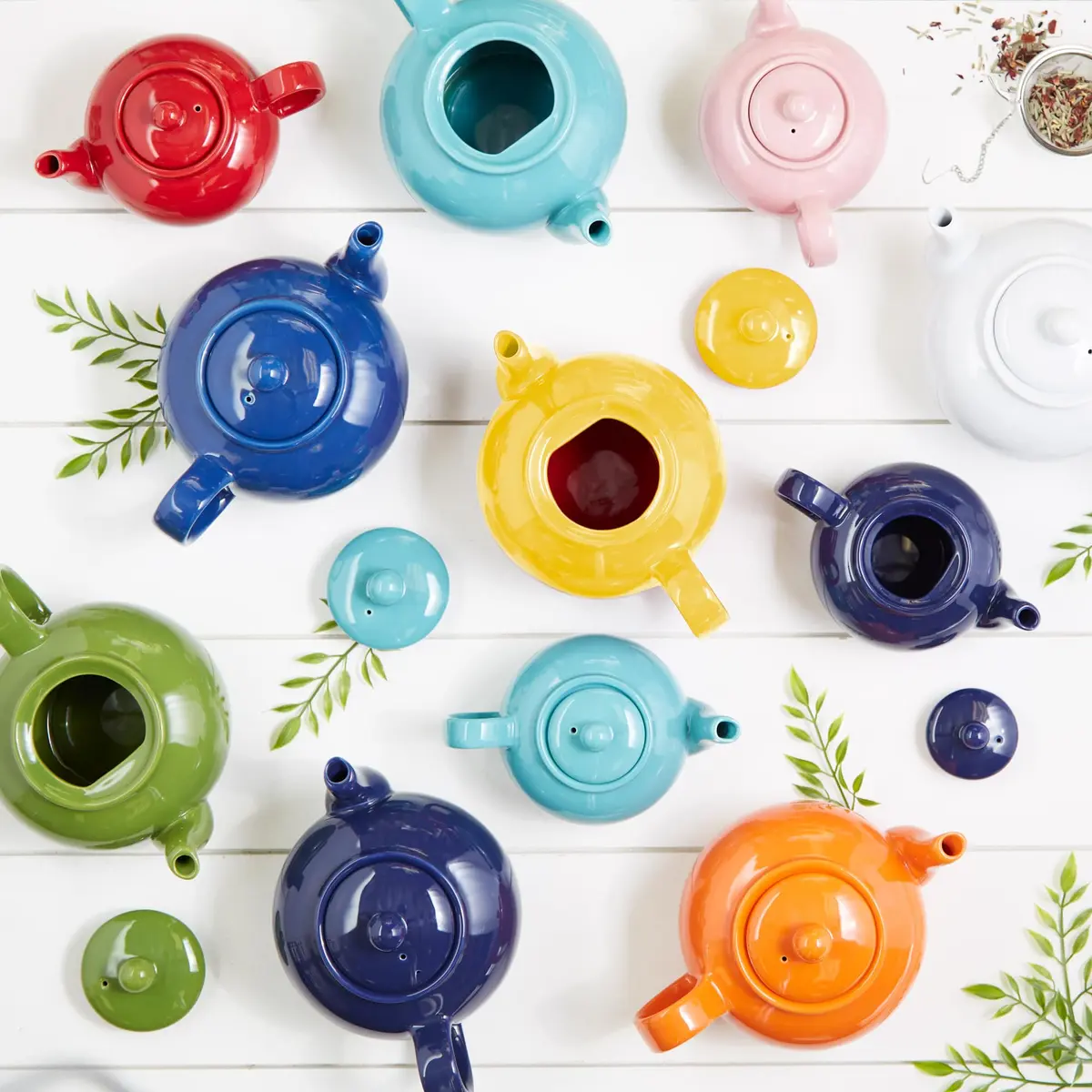 RSVP Large Stoneware 6-Cup Teapot, Blue | 42 oz capacity, Seamless & Microwave Safe - view 7